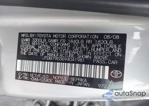 2009 Toyota Yaris z USA, uszkodzony, nr VIN JTDBT903694041981